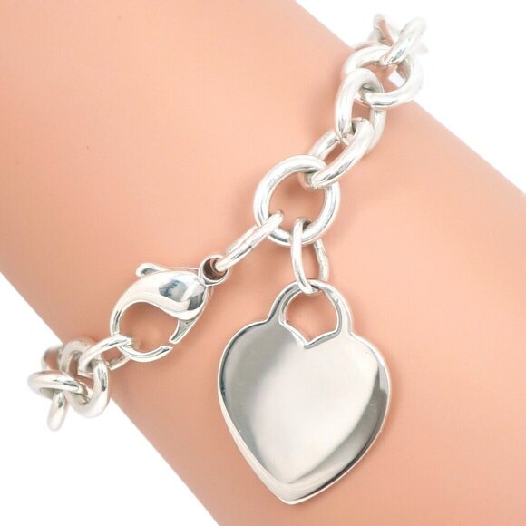 TIFFANY Authentic Silver Heart Charm Bracelet - Picture 1 of 7